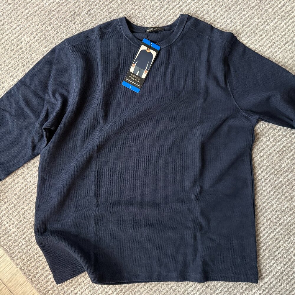 NEW Banana Republic Men's Long Sleeve Double Knit Crew Blue Large L
